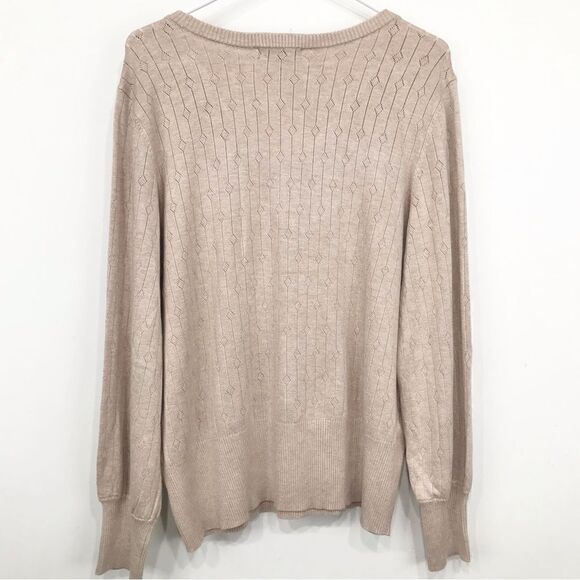 Design 365 Safari Tan Faux Button V Neck Pullover Knit Sweater NEW - Picture 7 of 13